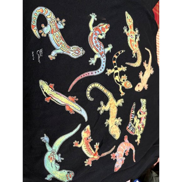 Gildan Lizard Gecko T-Shirt Small short Sleeve Black Unisex School Play EUC - Picture 2 of 4
